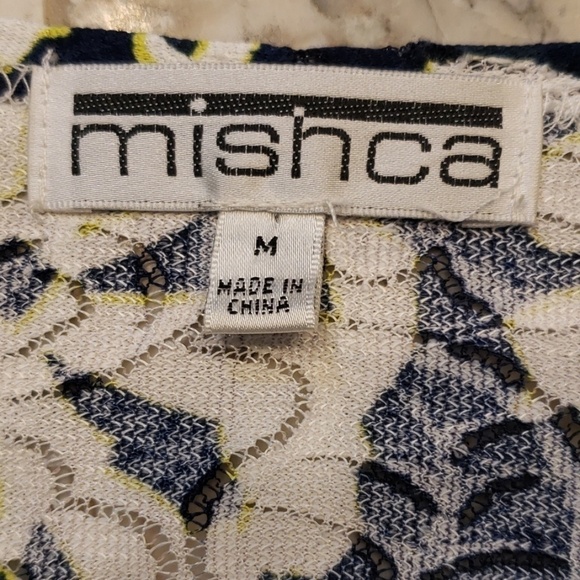 Mishca Tunic Top Sh-Slv Navy/ Wt/ Yellow EUC Md - Picture 5 of 8